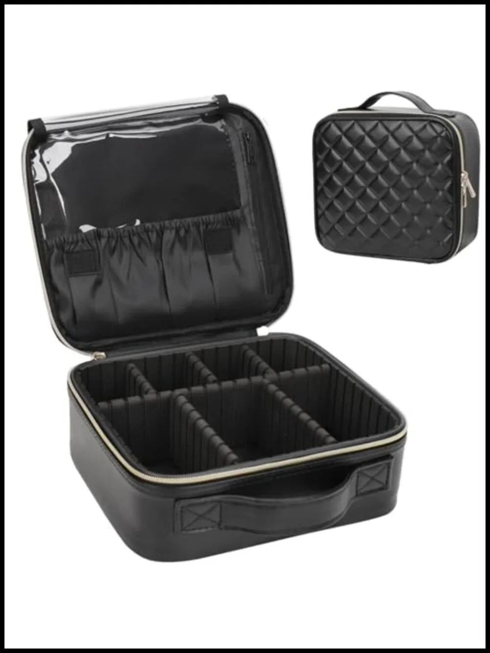 PU Leather Train Case Makeup Bag with Adjustable Dividers Travel Cosmetic
